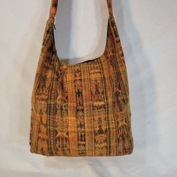 Vintage Boho Patchwork Beaded Slouch Bag Hobo Purse India Batik Pattern 16 x 12 - Picture 2 of 8